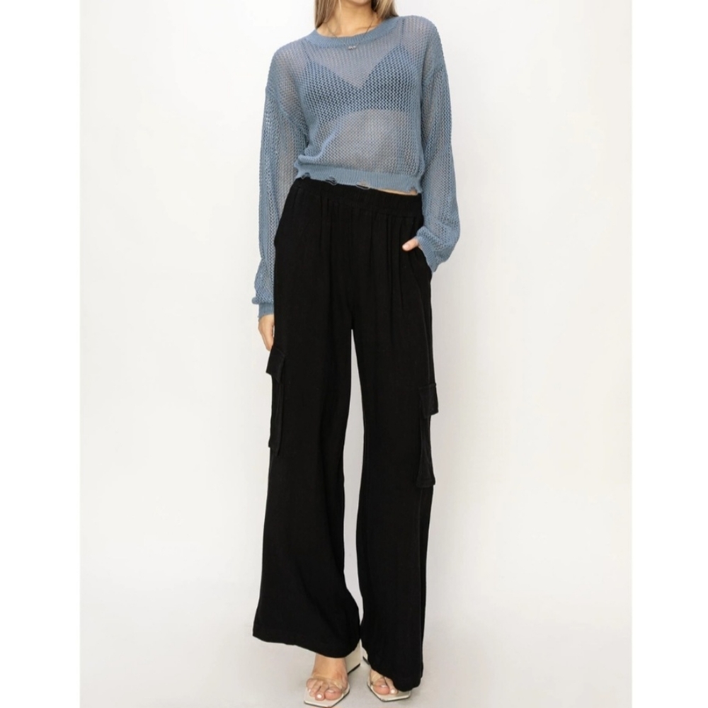 #48 🛑S,L BOHO CHIC TRENDY Wide Leg Linen Cargo Pants